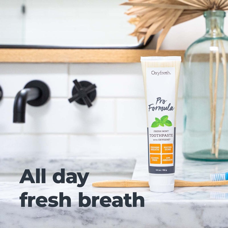 Oxyfresh Pro Formula Fresh Mint Toothpaste â€“ Gentle Low Abrasion - Cosmetic Fluoride Free - for Bad Breath, Sensitive Teeth and Gums with Natural Essential Oils - 5.5 oz (Pack of 3) - Image 5